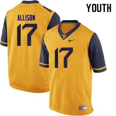 Youth West Virginia Mountaineers NCAA #17 Jack Allison Yellow Authentic Nike Stitched College Football Jersey LF15T36EY